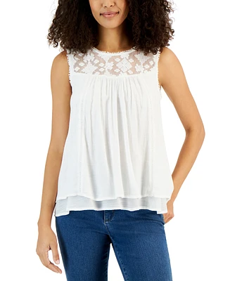 Style & Co Women's Sleeveless Embroidered Lace Top, Created for Macy's
