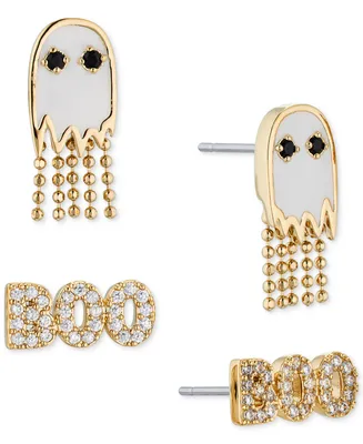 Ava Nadri 18k Gold-Plated 2-Pc. Set Pave Ghost & Boo Stud Earrings