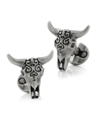 Ox & Bull Trading Co. Men's Antique-like Stainless Steel Carved Cow's Skull Cufflinks