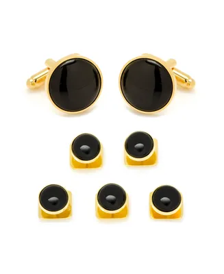 Ox & Bull Trading Co. Men's Gold-tone and Onyx 5 Cufflinks and Stud Set, 7 Piece Set