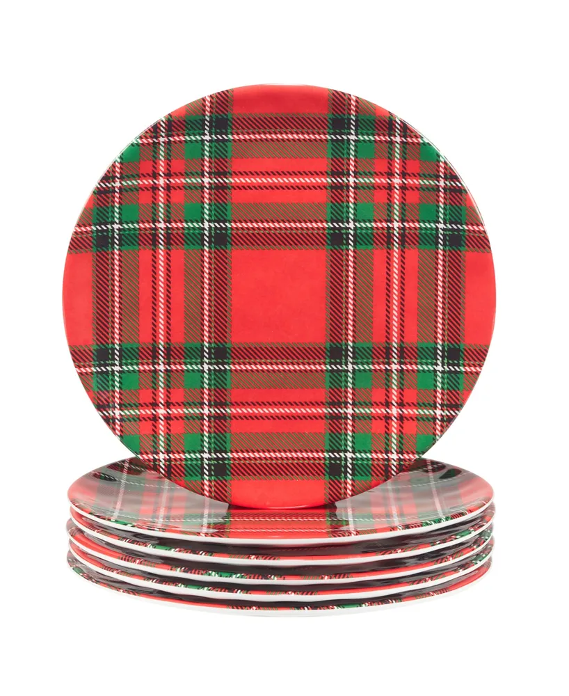 Certified International Christmas Plaid 11" Set of 6 Salad Plate