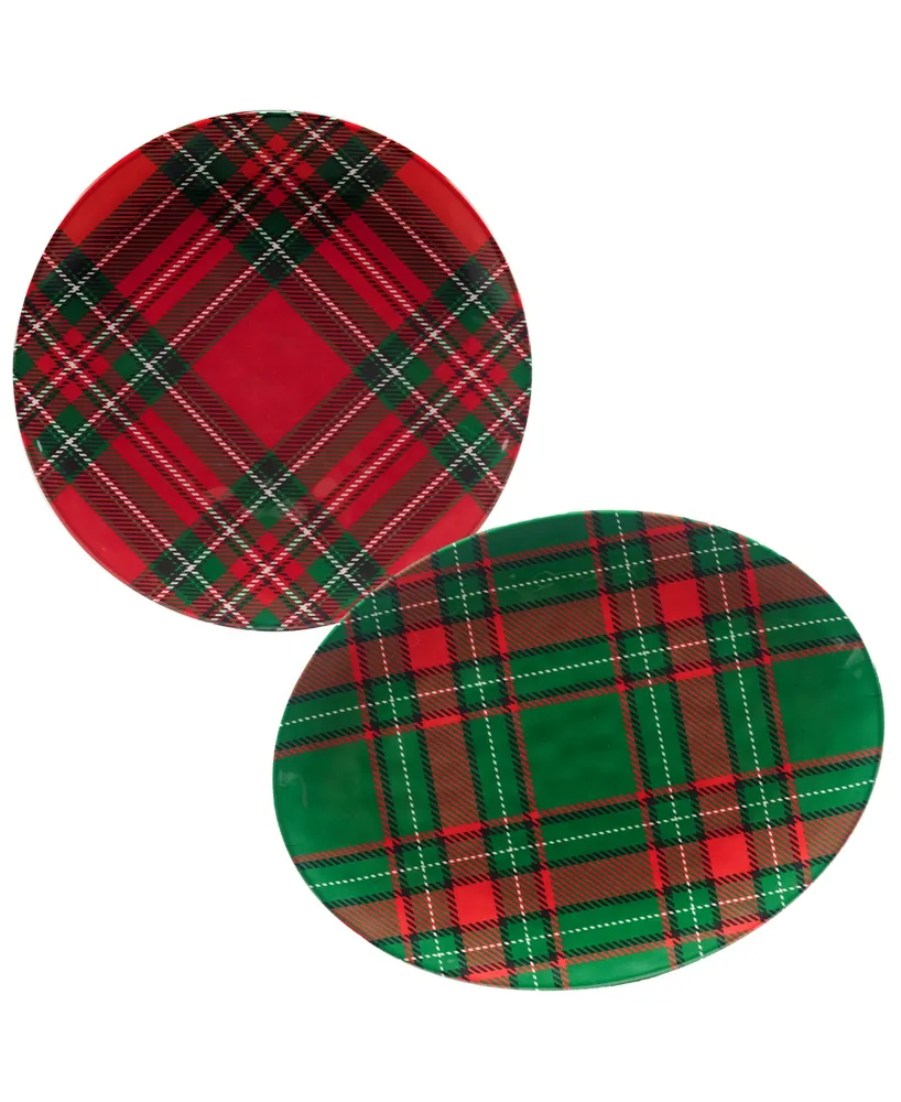 Certified International Christmas Plaid 2 Piece Platter Set