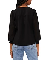 Sam & Jess Petite V-Neck Smocked-Shoulder Blouse