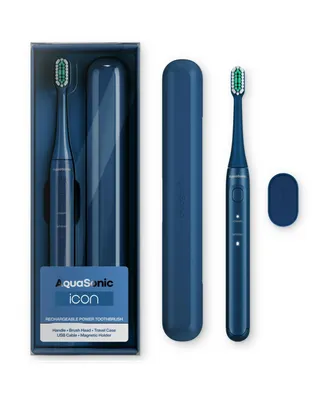 Aquasonic Icon Rechargeable Toothbrush | Magnetic Holder & Slim Travel Case 2 Brushing Modes Smart Timers Modern Convenient