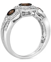 Le Vian Chocolate Diamond & Nude Diamond Abstract Three Stone Halo Ring (5/8 ct. t.w.) in 14k White Gold