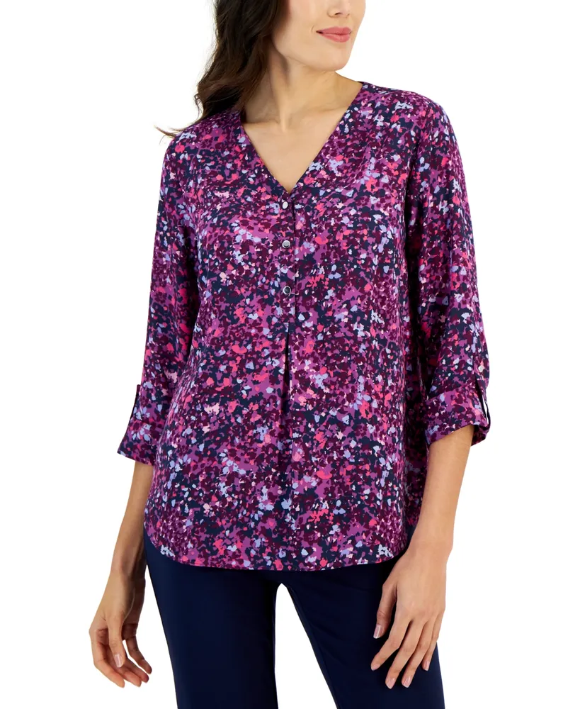 Jm Collection Women's Printed Boat-Neck Split-Sleeve Top, Created