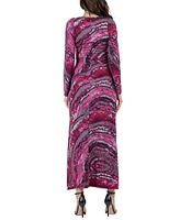 24seven Comfort Apparel Women's Print Long Sleeve Side Slit Maxi Dress