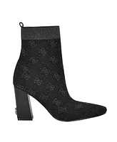 Guess Women's Yonel Block Heel Stretch Knit Logo Dress Booties