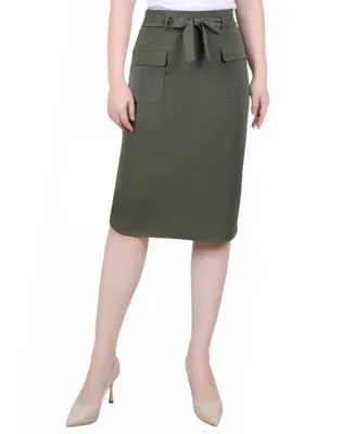 Ny Collection Petite Slim Belted Scuba Crepe Skirt