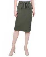 Ny Collection Petite Slim Belted Scuba Crepe Skirt