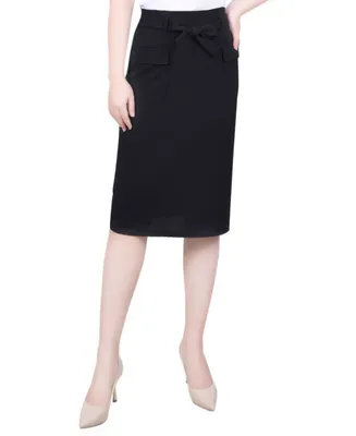 Ny Collection Petite Slim Belted Scuba Crepe Skirt