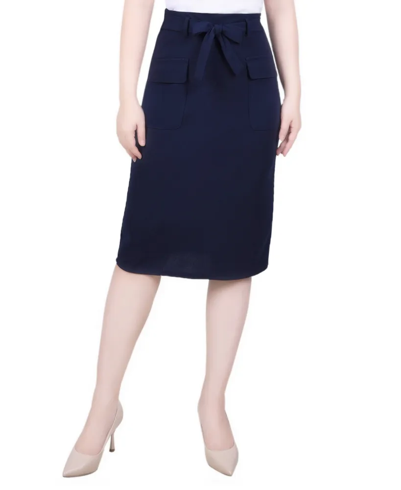 Ny Collection Petite Slim Belted Scuba Crepe Skirt