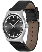 Hugo Boss Men's Candor Quartz Basic Calendar Black Leather Watch 41mm