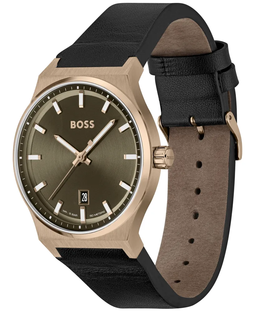 Hugo Boss Men's Candor Quartz Basic Calendar Black Leather Watch 41mm