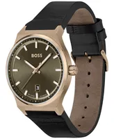 Hugo Boss Men's Candor Quartz Basic Calendar Black Leather Watch 41mm