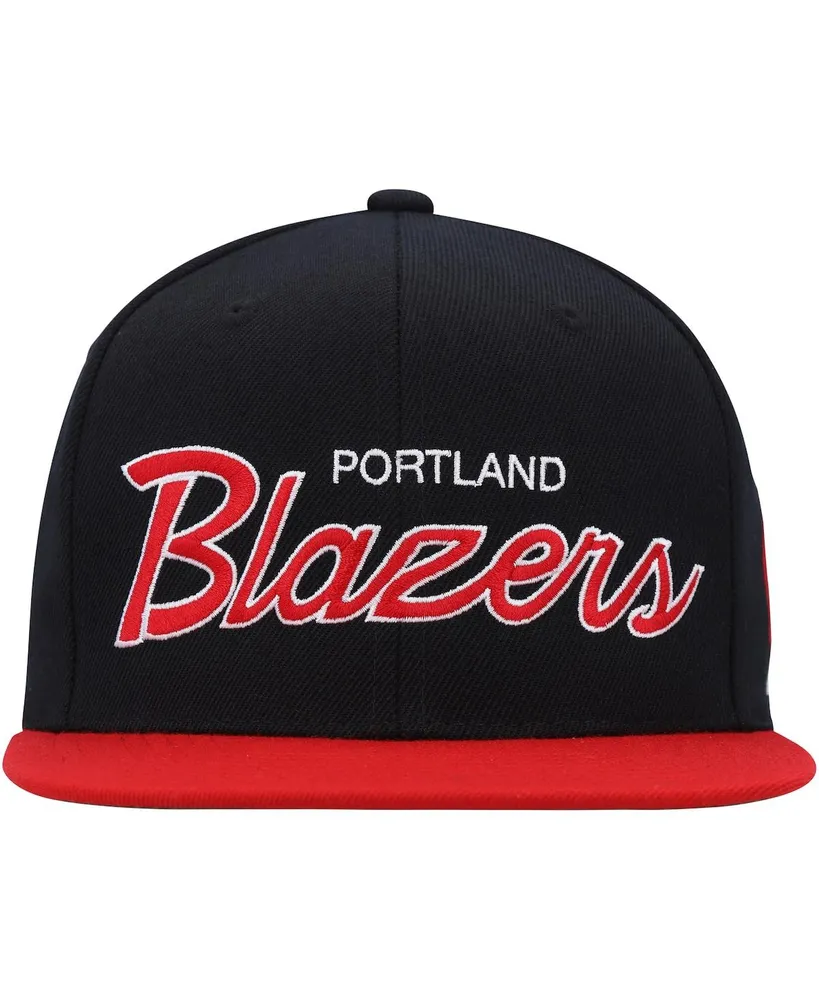 Men's Mitchell & Ness Black Portland Trail Blazers Hardwood Classics Mvp Team Script 2.0 Snapback Hat