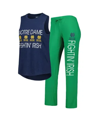 Women's Concepts Sport Heather Green, Navy Notre Dame Fighting Irish Tank Top and Pants Sleep Set