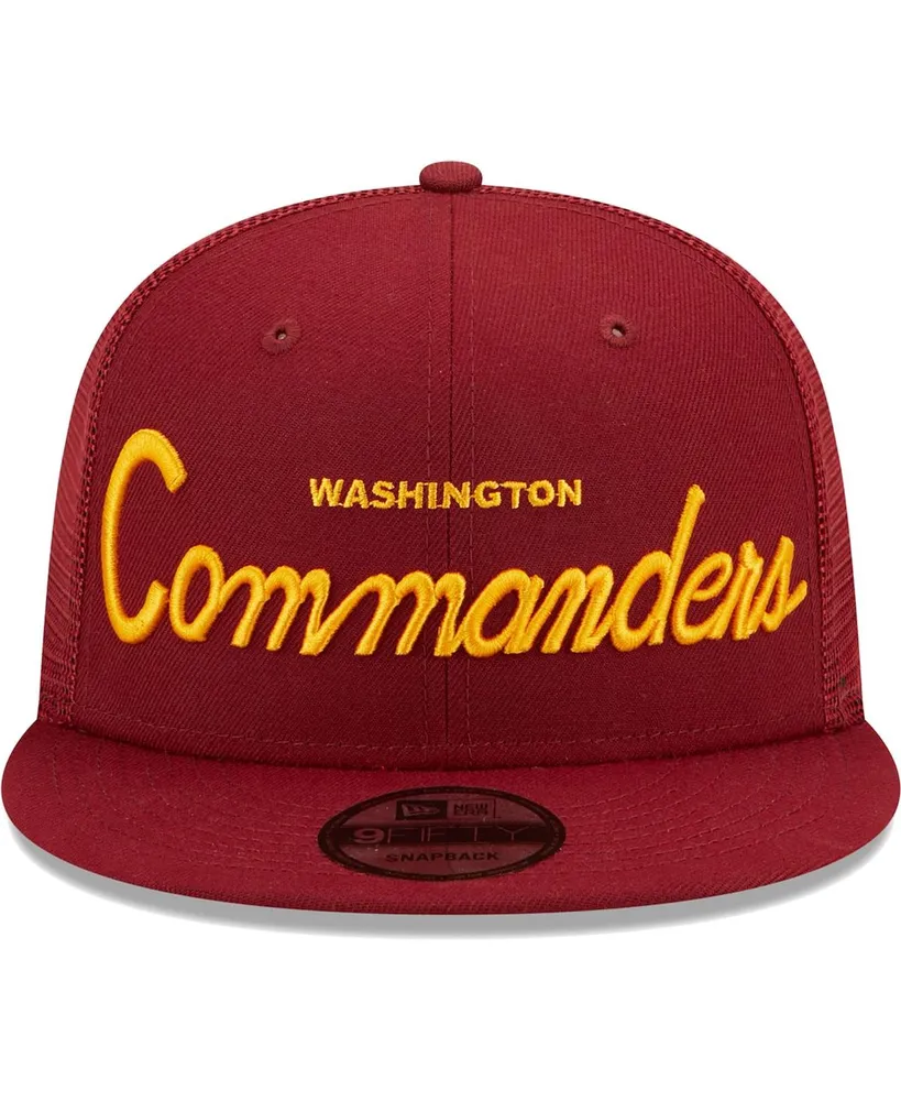 Men's New Era Burgundy Washington Commanders Script 9FIFTY Trucker Snapback Hat