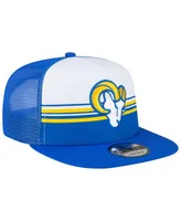 Men's New Era White, Royal Los Angeles Rams Striped A-Frame 9FIFTY Trucker Snapback Hat