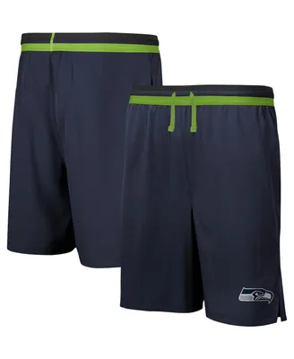 Men's Navy Seattle Seahawks Cool Down Tri-Color Elastic Training Shorts