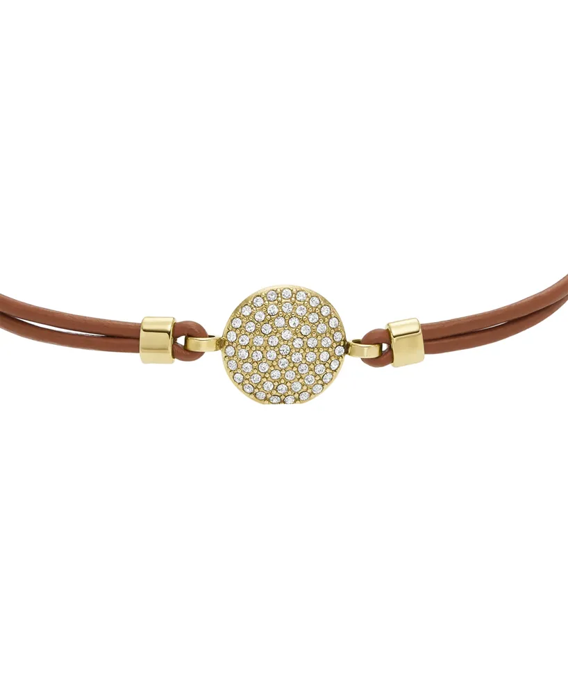 Fossil Sadie Glitz Disc Medium Brown Leather Components Bracelet