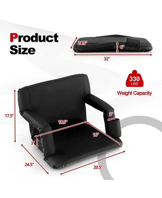 Foldable Bleacher Chair with 6 Reclining Positions and Padded Cushion-Black | Costway