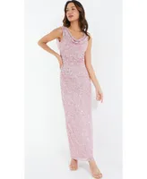 Quiz Women's Pink Cowl Neck Sequin Evening Dress