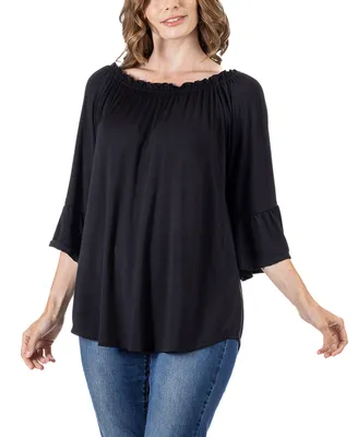 24seven Comfort Apparel Women's Bell Sleeve Loose Fit Tunic Top