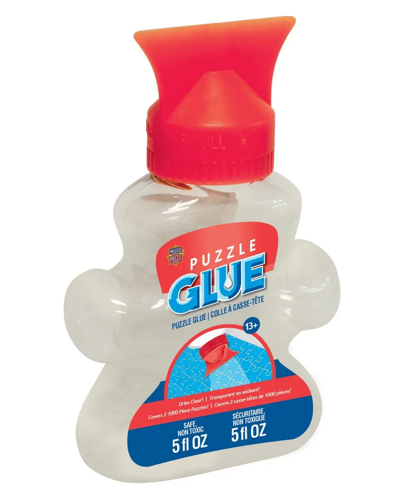 MasterPieces Puzzles Puzzle Glue - Shaped bottle 5 oz - With Built In Cap  Spreader - Clear