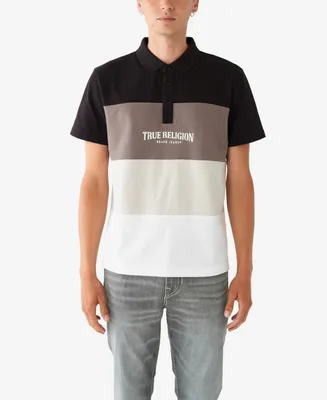True Religion Men's Short Sleeve 4 Panel Polo Shirt