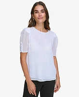 Calvin Klein Women's Elbow-Length Button-Sleeve Top