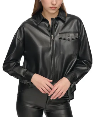 Dkny Jeans Women's Zip-Front Faux-Leather Long-Sleeve Shirt