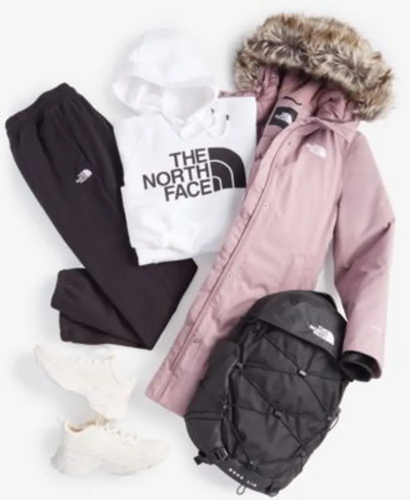 The North Face Womens Half Dome Hoodie Half Dome Fleece Sweatpants Arctic Parka Borealis Backpack