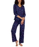 Charter Club Women's Cotton Long-Sleeve Lace-Trim Pajamas Set, Created for Macy's