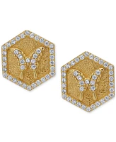 3-Pc. Set Lab-Grown White Sapphire (1-1/2 ct. t.w.) Hexagon Disc Pendant Necklace, Bolo Bracelet, & Matching Stud Earrings in 14k Gold-Plated Sterling
