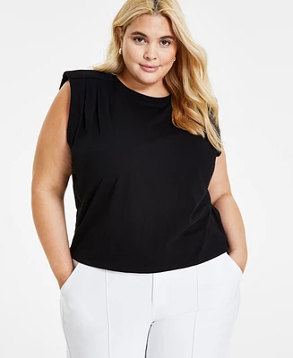 Bar Iii Plus Cotton Pleated-Shoulder Top, Created for Macy's