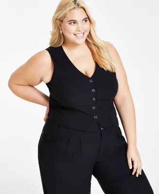 Bar Iii Plus Size Cropped Button-Front Vest, Created for Macy's
