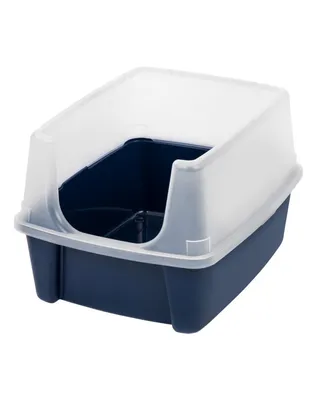 Iris Open-Top Cat Litter Box with Shield, without Scoop, Navy