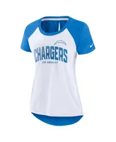 Women's Nike White, Heather Powder Blue Los Angeles Chargers Back Cutout Raglan T-shirt