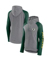 Women's Fanatics Heather Gray, Green Bay Packers Blind Side Raglan Full-Zip Hoodie