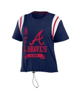 Women's Wear by Erin Andrews Navy Atlanta Braves Cinched Colorblock T-shirt