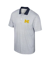 Men's Colosseum White, Black Michigan Wolverines Print Stripe Polo Shirt