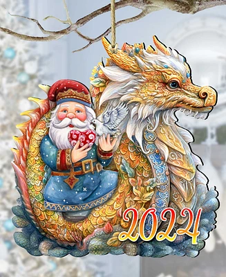 Designocracy Santa with Dragon Christmas Wooden Ornaments Holiday Decor G. DeBrekht