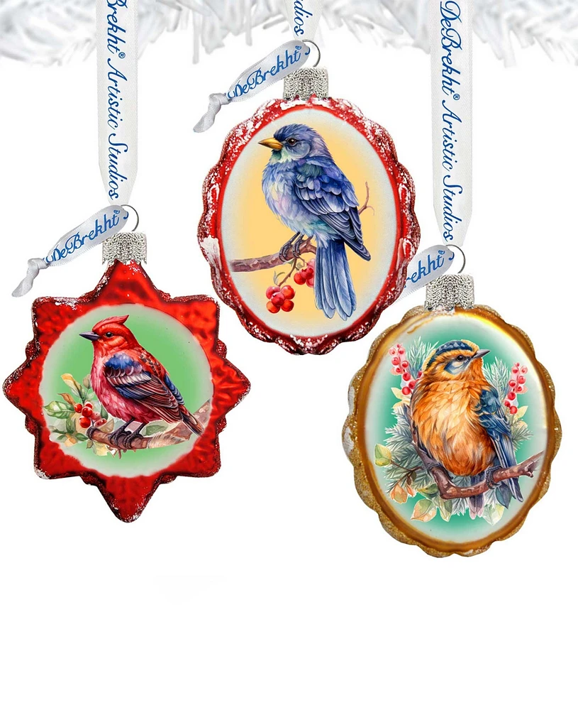 Designocracy Forest Birds Keepsake Mercury Glass Christmas Ornaments Set of 3 G. DeBrekht