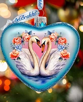 Designocracy Swan Love Heart Mercury Glass Christmas Ornaments G. DeBrekht