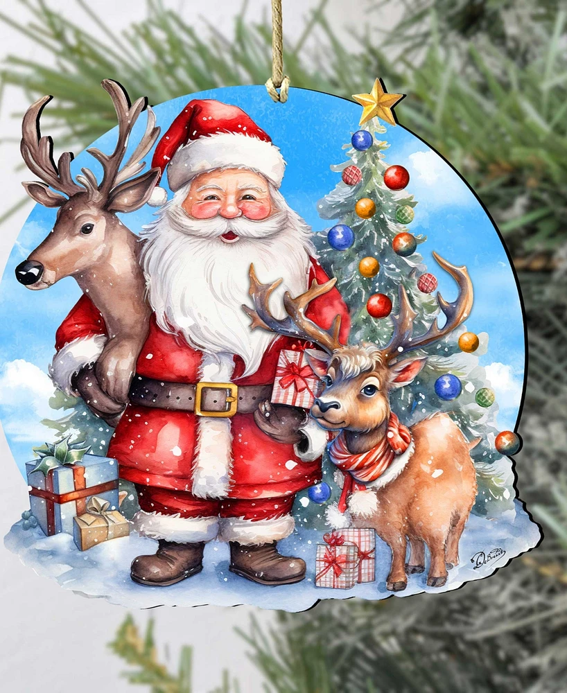 Designocracy Santa with Reindeer Christmas Wooden Ornaments Holiday Decor G. DeBrekht