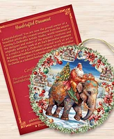 Designocracy Santa on Elephant Wreath Christmas Wooden Ornaments Holiday Decor G. DeBrekht