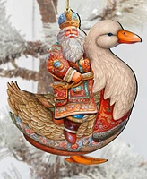 Designocracy Charming Santa on Goose Christmas Wooden Ornaments Holiday Decor G. DeBrekht