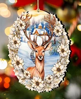 Designocracy Majestic Forest Deer Christmas Wooden Ornaments Holiday Decor G. DeBrekht