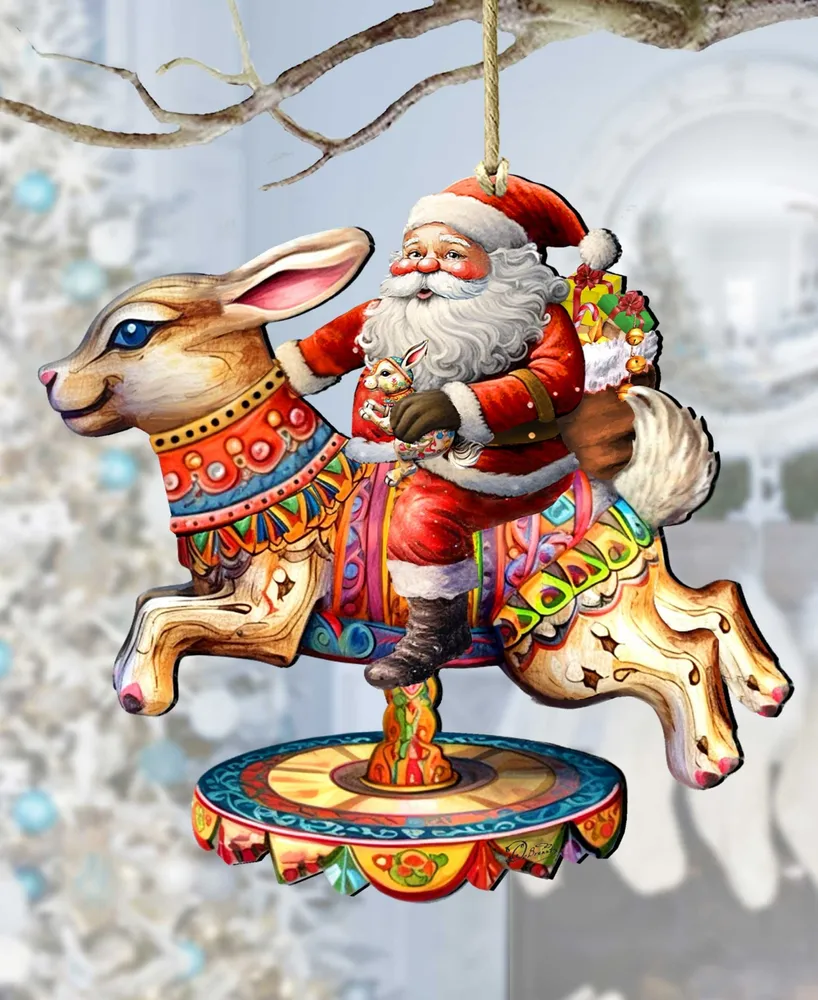 Designocracy Santa Claus on Carousel Christmas Wooden Ornaments G. DeBrekht